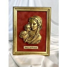 Maica cu pruncul &ndash; icoană &icirc;n relief 3D, ceramică și foiță aurie