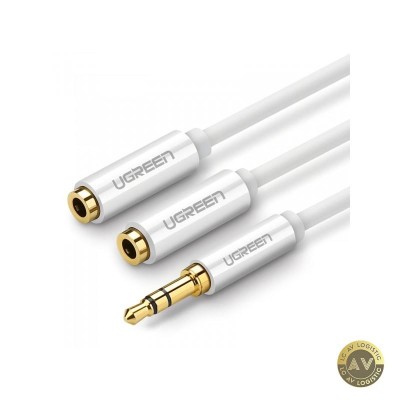 Adaptor Audio Splitter 3.5mm - 2 x 3.5mm UGREEN AV123 2in1 0.25m Alb foto
