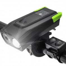 Far LED pentru bicicleta sau trotineta, 10W, claxon, incarcare USB, bk-1718