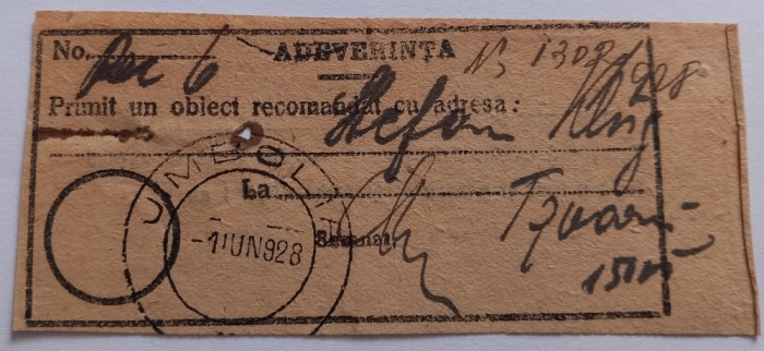 Adeverinta Jimbolia, 1928
