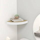 Gossi raft de perete de colt, stejar si alb, 25x25x3,8 cm, mdf