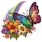 Sticker decorativ, Fluture, Curcubeu si Flori, Multicolor, 68 cm, 1210STK-4