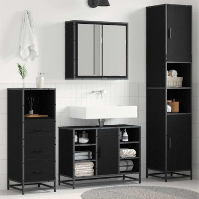 vidaXL Set de mobilier pentru baie 3 pcs Stejar negru 80 x 33 x 60 cm 3402547 foto