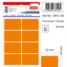 Etichete Autoadezive Color, 34 X 52 Mm, 40 Buc/set, Tanex - Orange Fluorescent