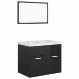 Set mobilier de baie, negru extralucios, lemn prelucrat