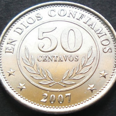 Moneda exotica 50 CENTAVOS - NICARAGUA, anul 2007 *cod 1591