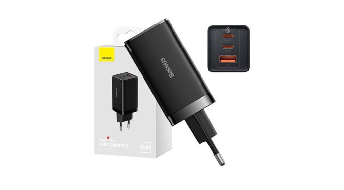 Baseus GaN5 Pro &icirc;ncărcător de perete 2xUSB-C + USB, 65W (negru)