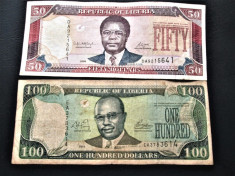 Bancnota Liberia: 50 Dolari (2008), 100 Dolari (2003) foto
