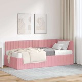 Cumpara ieftin Cadru de pat coltar cu saltea 2 buc. Roz 90 x 190 cm Catifea