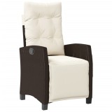 Cumpara ieftin Scaun de gradina rabatabil cu suport picioare, maro, poliratan