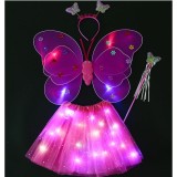 Costum Fluturas cu Aripi Modelabile Luminoase pentru Copii, Flippy, Fusta din Tul cu Lumini, Bagheta si Bentita, 4 piese, Pentru Halloween, Cosplay, C