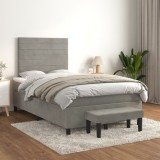 VidaXL Pat continental cu saltea, gri deschis, 120x200 cm, catifea 3137893