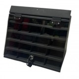 Organizator pentru burghie metal, Vivatechnix VMD-1043, 35x20xH29cm, 20 compartimente, capac transparent cu cheie