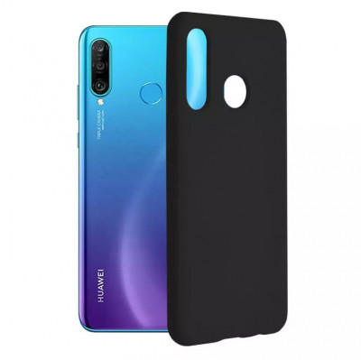 Husa Huawei P30 Lite Silicon Negru Slim Mat cu Microfibra SoftEdge foto