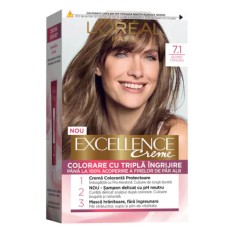 Vopsea de Par Permanenta L&amp;#039;OREAL Paris Excellence Creme 7.1, Blond Cenusiu Inchis, 192 ml, Cu Amoniac, Vopsea de Par, Vopsea de Par Permanenta, Vopsea foto