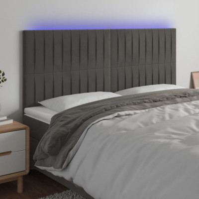 vidaXL Tăblie de pat cu LED, gri &amp;icirc;nchis, 200x5x118/128 cm, catifea foto