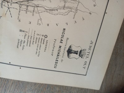 HARTA LITOGRFIE, 1904 = JUDETUL OLT * FORMAT 37,5* 27,5 CM foto