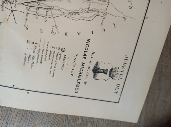 HARTA LITOGRFIE, 1904 = JUDETUL OLT * FORMAT 37,5* 27,5 CM