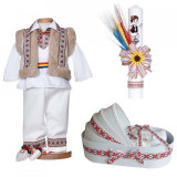 Set botez traditional baiat, trusou botez landou, lumanare si costum national,