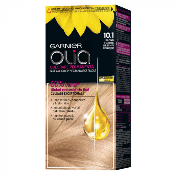 Vopsea de Par Permanenta Garnier Olia 10.1, Blond Foarte Deschis, 110 ml, Fara Amoniac, Vopsea de Par, Vopsea de Par Permanenta, Vopsea de Par Garnier