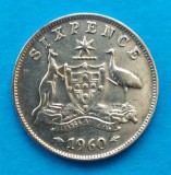 AUSTRALIA SIX 6 PENCE1960 ARGINT STARE FOARTE BUNA