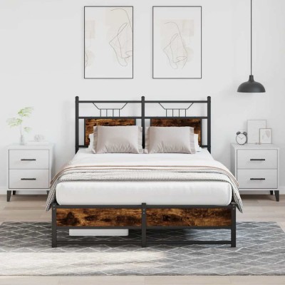 vidaXL Cadru pat fără saltea stejar fumuriu 120x190 cm, lemn prelucrat 4106905 foto