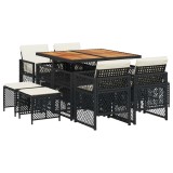 Cumpara ieftin Set mobilier de gradina cu perne, 9 piese, negru, poliratan