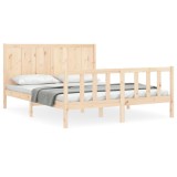 Cadru de pat cu tablie, king size, lemn masiv