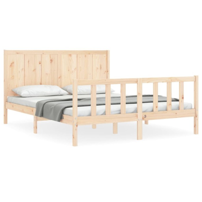Cadru de pat cu tablie, king size, lemn masiv