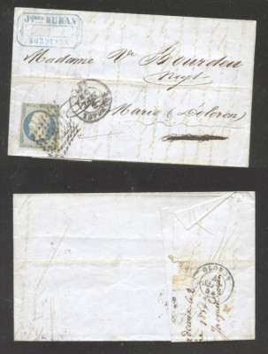 France 1854 Postal History Rare Old Cover + Content Bordeaux DB.483 foto