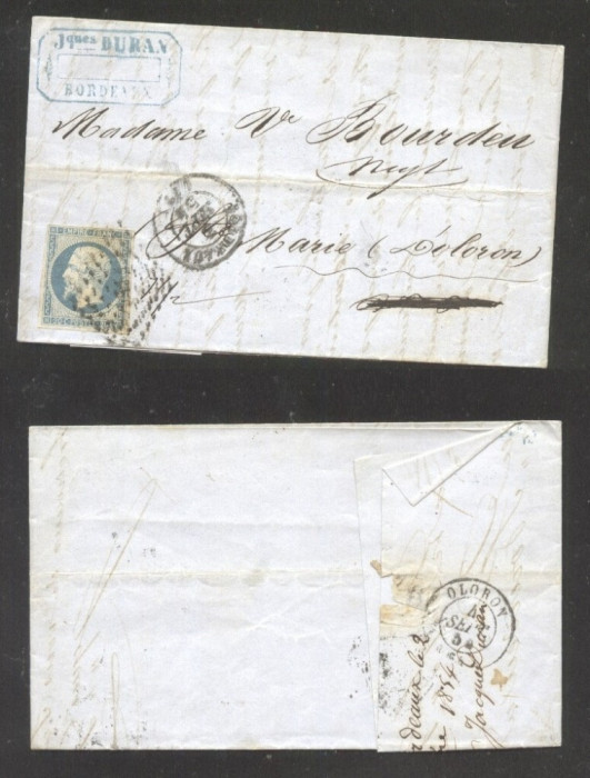 France 1854 Postal History Rare Old Cover + Content Bordeaux DB.483
