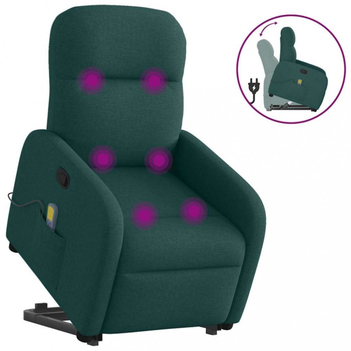 vidaXL Fotoliu rabatabil de masaj, cu ridicare, verde &icirc;nchis, textil
