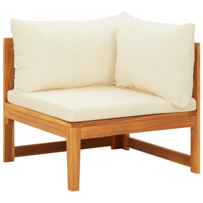 vidaXL Canapea de colț cu perne alb crem, lemn masiv de acacia foto