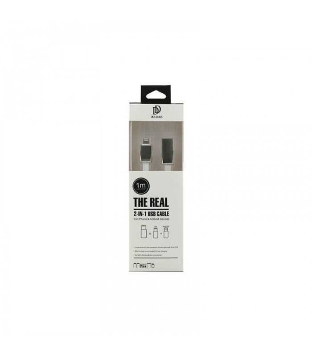 Cablu USB My-Magic 2in1 Micro USB sau Lightning alb 1m plat