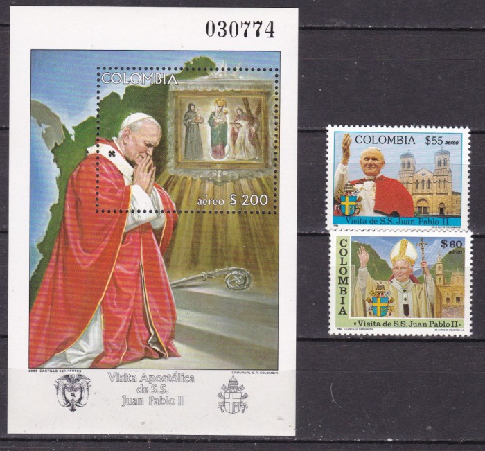 Columbia 1986 Vizita Papei MI 1674-1675 + bl.39 MNH
