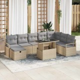 VidaXL Set de canapele pentru grădină cu pernă 9 pcs Bej Rattan poli
