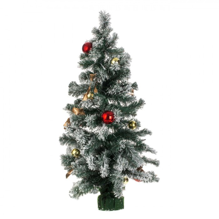 Brad Decorativ de Masă, Inzăpezit, Lumină LED Aurie, &Icirc;nălțime 90 cm, Multicolor