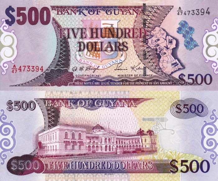 GUYANA 500 dollars 2002 UNC!!!