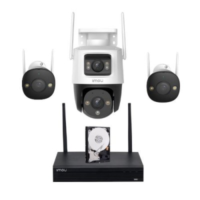 Sistem supraveghere Wi-Fi IMOU, 2 camere 5MP Alarma Dual Light 30m Audio, 1 camera rotativa Dual Lens 5+5MP Alarma Dual Light 30m Audio, NVR, Hard 1TB foto