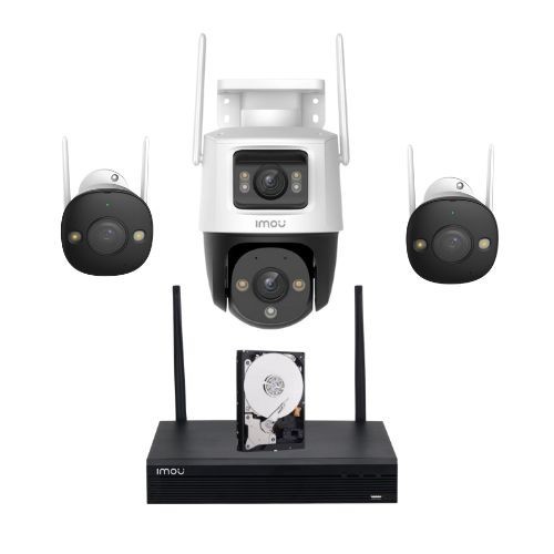 Sistem supraveghere Wi-Fi IMOU, 2 camere 5MP Alarma Dual Light 30m Audio, 1 camera rotativa Dual Lens 5+5MP Alarma Dual Light 30m Audio, NVR, Hard 1TB