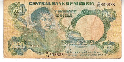 M1 - Bancnota foarte veche - Nigeria - 20 naira - 1984 foto