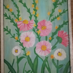 Tablou flori, ulei pe panza, 50x40 semnat, cu rama