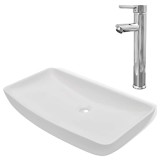 Cumpara ieftin Chiuveta de baie cu robinet mixer, ceramica, dreptunghiular alb