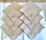 Set 6 Servete de masa Vintage din bumbac cu margine valurita si broderie manuala