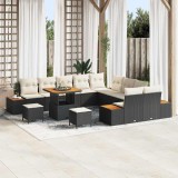 Cumpara ieftin Set de grădină , canapea cu 13 piese, cu perne, din rattan și polyester, neagră, cu structura din acacia.