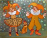 Tablou " TRIO" pictat manual , 40x50 cm