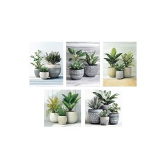Set 5 tablouri decorative olegrafie pe panza Flowers 3 x 15 x 20 cm, 2 x 25 x 25 cm