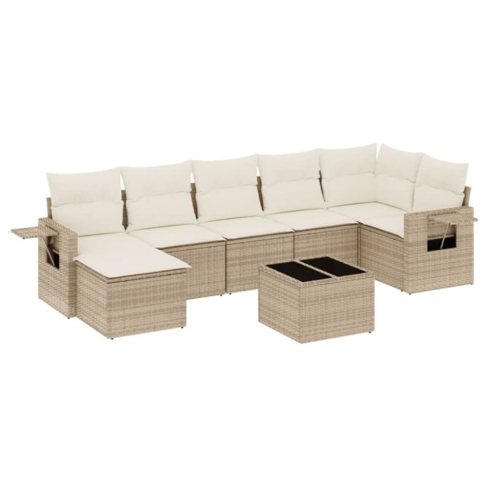 Set canapele de gradina, 8 piese, cu perne, bej, poliratan