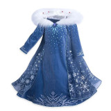 Costum Elsa cu guler blana pentru fete 5-7 ani 110-120 cm