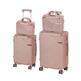 Set 4 Valize Rigide Leziter TraveLux Urban XXII, ABS, Roz-Auriu, Valiza Cabină 55x40x20 cm, Roți Duble 360, Blocare Numerică